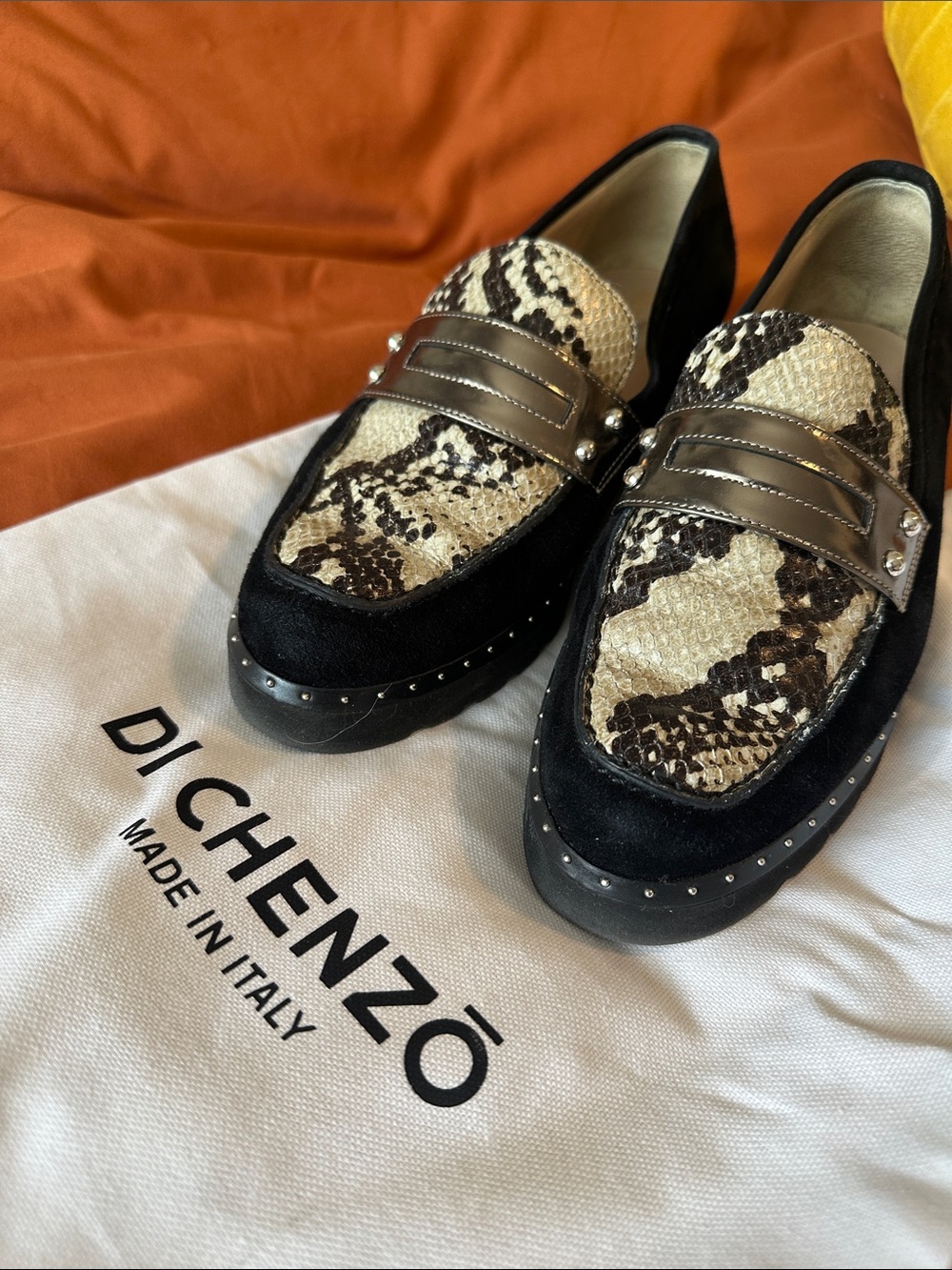 Black Suede Women’s Loafers with Snakeskin Accent